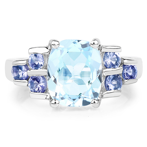 4.10 Carat Genuine Blue Topaz and Tanzanite .925 Sterling Silver Ring