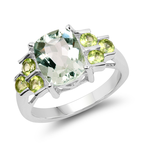 Amethyst-3.45 Carat Genuine Green Amethyst & Peridot .925 Sterling Silver Ring