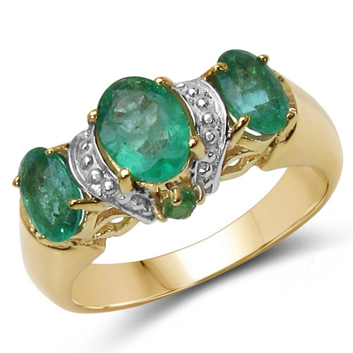 Emerald-14K Yellow Gold Plated 1.85 Carat Genuine Emerald .925 Sterling Silver Ring