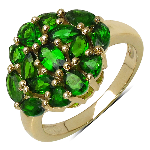 Rings-14K Yellow Gold Plated 1.60 Carat Genuine Chrome Diopside .925 Sterling Silver Ring