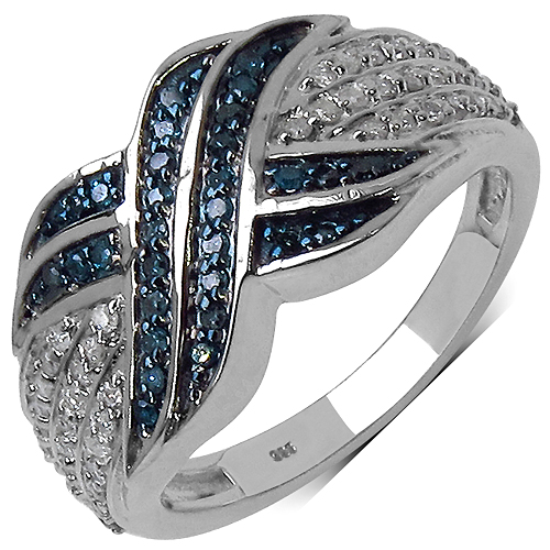 Diamond-0.44 Carat Genuine Blue Diamond & White Diamond .925 Sterling Silver Ring