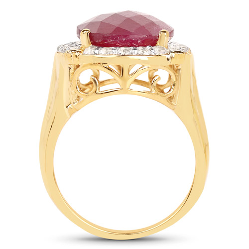 18K Yellow Gold Plated 11.68 Carat Dyed Ruby and White Topaz .925 Sterling Silver Ring
