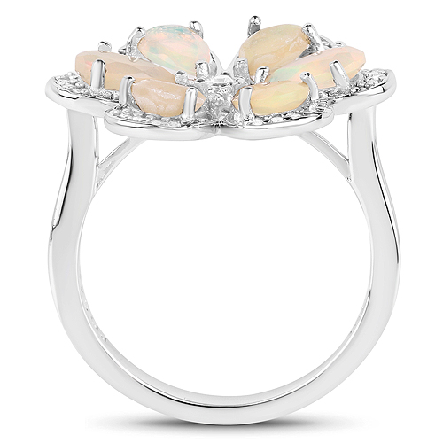 1.71 Carat Genuine Ethiopian Opal and White Topaz .925 Sterling Silver Ring Ring