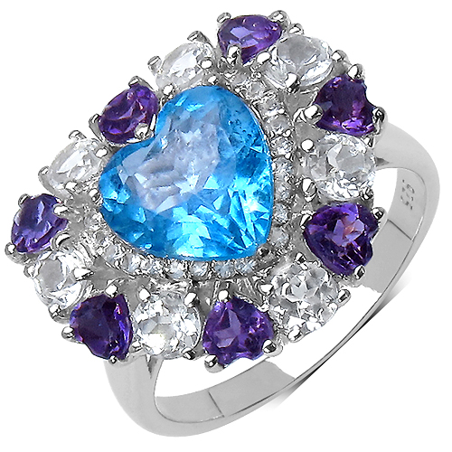 Rings-4.17 Carat Genuine Blue Topaz .925 Sterling Silver Ring