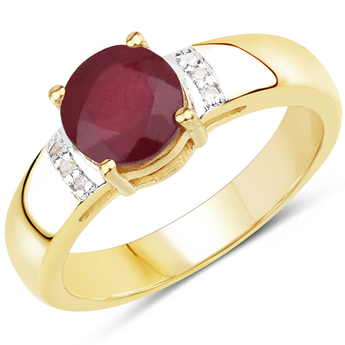 Ruby-1.68 Carat Glass Filled Ruby and White Topaz .925 Sterling Silver Ring