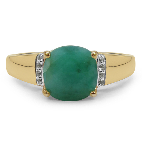 14K Yellow Gold Plated 2.24 Carat Genuine Emerald & White Topaz .925 Sterling Silver Ring