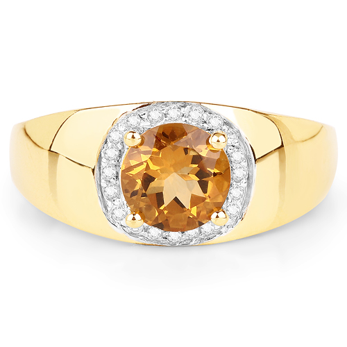 18K Yellow Gold Plated 1.30 Carat Genuine Citrine & White Topaz .925 Sterling Silver Ring