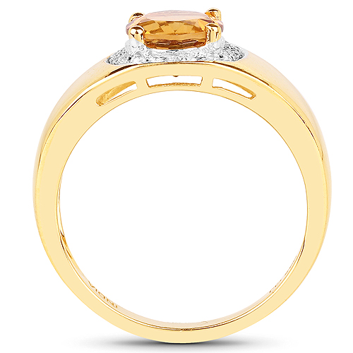 14K Yellow Gold Plated 1.30 Carat Genuine Citrine and White Topaz .925 Sterling Silver Ring