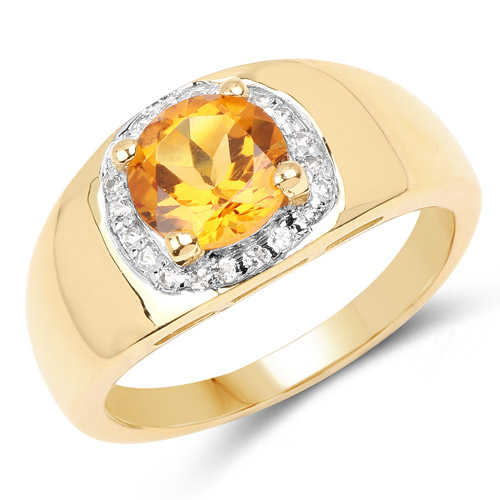 Citrine-14K Yellow Gold Plated 1.30 Carat Genuine Citrine and White Topaz .925 Sterling Silver Ring