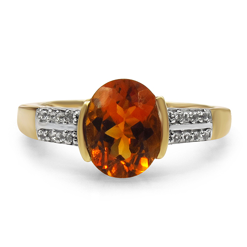 14K Yellow Gold Plated 1.88 Carat Genuine Citrine & White Topaz .925 Sterling Silver Ring