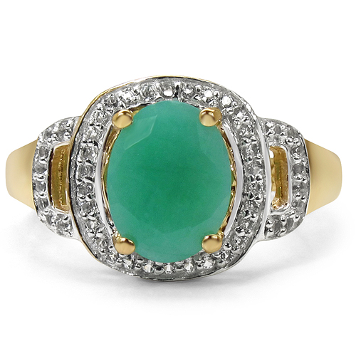 14K Yellow Gold Plated 2.03 Carat Genuine Emerald & White Topaz .925 Sterling Silver Ring