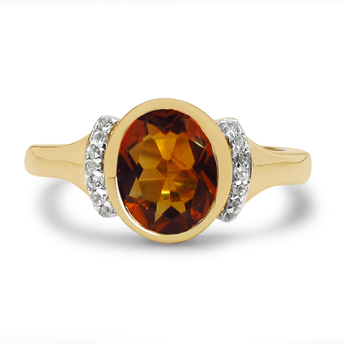 14K Yellow Gold Plated 1.27 Carat Genuine Citrine & White Topaz .925 Sterling Silver Ring