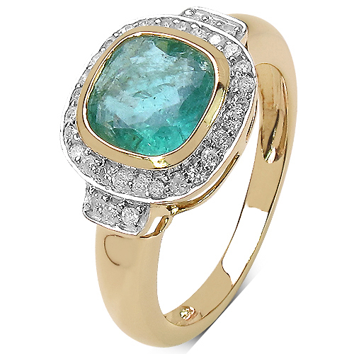 1.84 Carat Genuine Emerald & White Diamond 10K Yellow Gold Ring