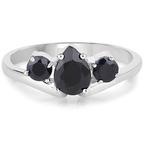 1.23 Carat Genuine Black Sapphire .925 Sterling Silver Ring
