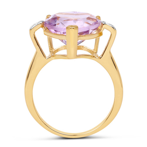 14K Yellow Gold Plated 5.26 Carat Genuine Pink Amethyst and White Topaz .925 Sterling Silver Ring