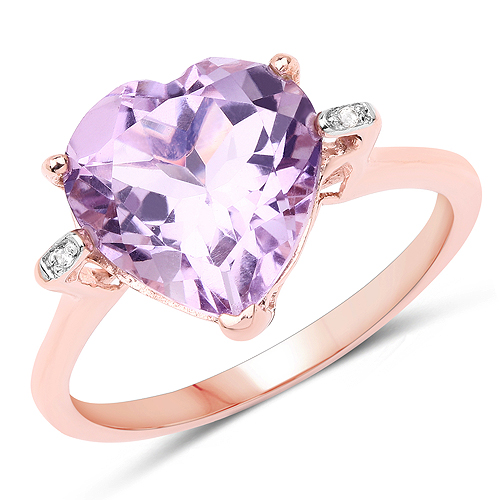 Rings-18K Rose Gold Plated 5.26 Carat Genuine Pink Amethyst and White Topaz .925 Sterling Silver Ring
