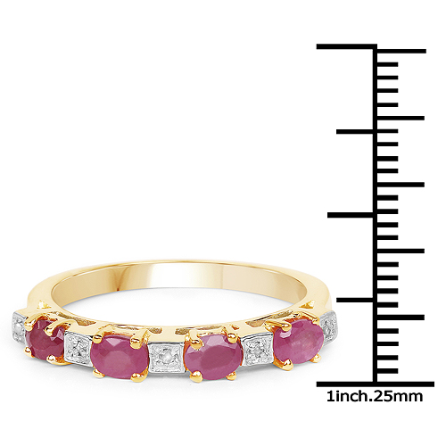 14K Yellow Gold Plated 0.91 Carat Genuine Ruby and White Diamond .925 Sterling Silver Ring