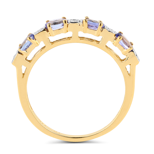 14K Yellow Gold Plated 0.71 Carat Genuine Tanzanite & White Diamond .925 Sterling Silver Ring