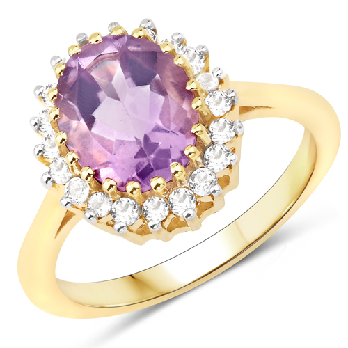 Rings-2.53 Carat Genuine Pink Amethyst and White Topaz .925 Sterling Silver Ring