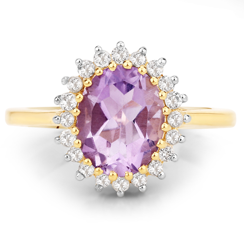 2.53 Carat Genuine Pink Amethyst and White Topaz .925 Sterling Silver Ring