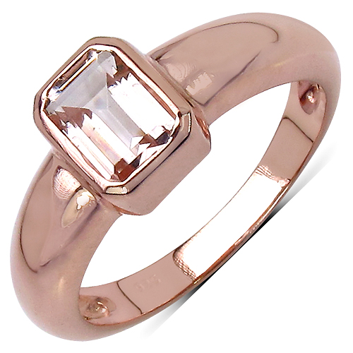 Rings-14K Rose Gold Plated 0.80 Carat Genuine Morganite .925 Sterling Silver Ring