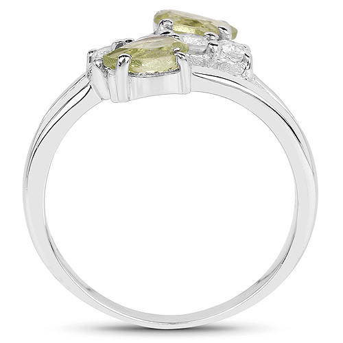 1.12 Carat Genuine Peridot and White Topaz .925 Sterling Silver Ring