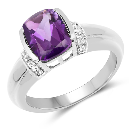 Amethyst-1.52 Carat Genuine Amethyst and White Topaz .925 Sterling Silver Ring