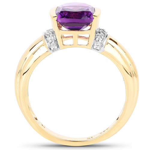 14K Yellow Gold Plated 1.87 Carat Genuine Amethyst & White Topaz .925 Sterling Silver Ring