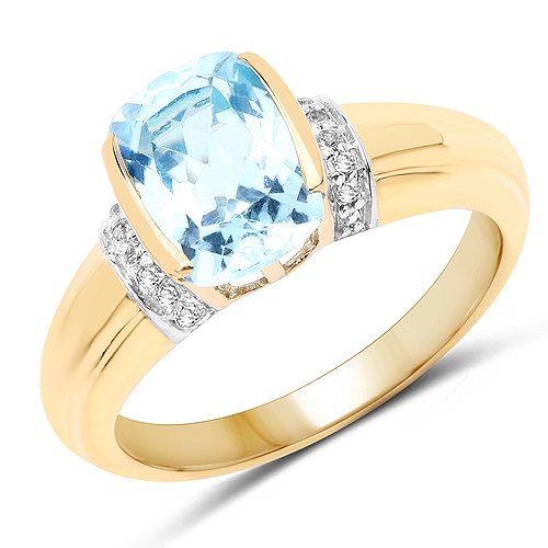 Rings-14K Yellow Gold Plated 2.72 Carat Genuine Blue Topaz and White Topaz .925 Sterling Silver Ring