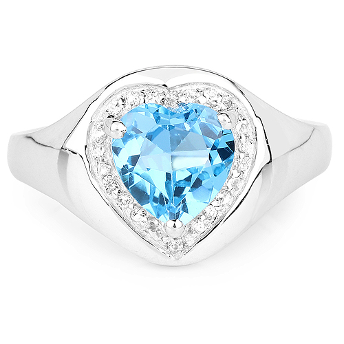 2.23 Carat Genuine Swiss Blue Topaz and White Topaz .925 Sterling Silver Ring