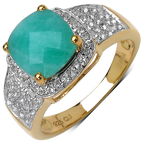 Emerald-2.28 Carat Genuine Emerald and White Topaz .925 Sterling Silver Ring