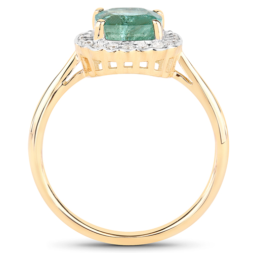 1.86 Carat Genuine Zambian Emerald and White Diamond 14K Yellow Gold Ring