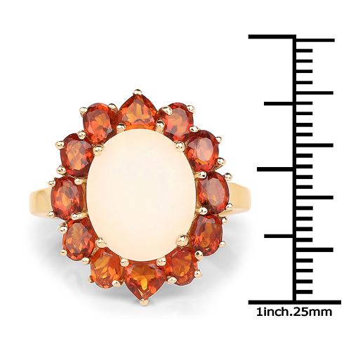 14K Yellow Gold Plated 4.60 Carat Genuine Ethiopian Opal & Madeira Citrine .925 Sterling Silver Ring