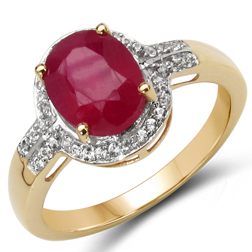 Ruby-2.72 Carat Genuine Ruby & White Diamond 10K Yellow Gold Ring