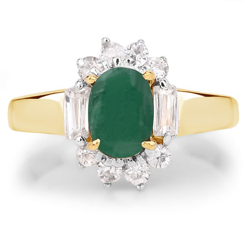 1.23 Carat Genuine Emerald and White Topaz .925 Sterling Silver Ring