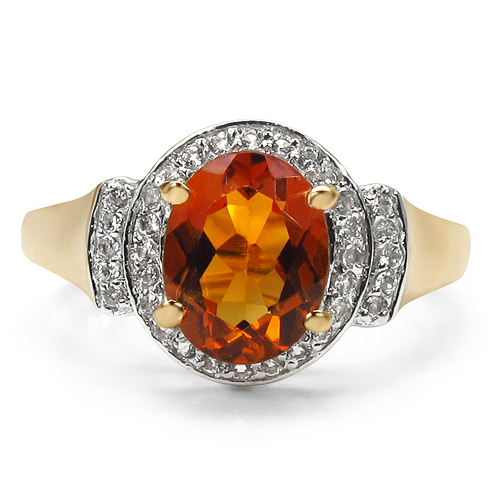 14K Yellow Gold Plated 1.99 Carat Genuine Citrine & White Topaz .925 Sterling Silver Ring