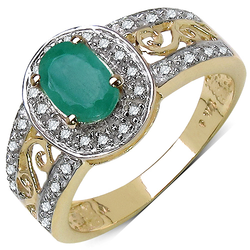 Emerald-0.82 Carat Genuine Emerald and White Diamond 10K Yellow Gold Ring