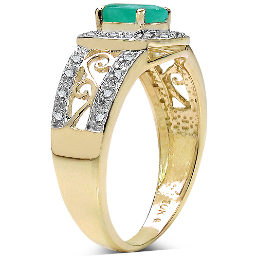 0.82 Carat Genuine Emerald and White Diamond 10K Yellow Gold Ring
