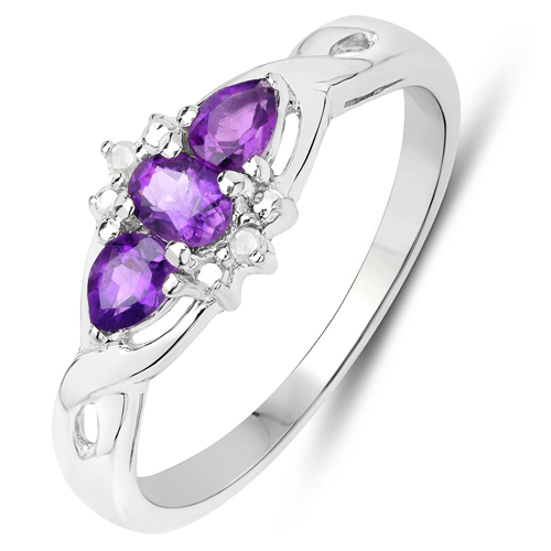 Amethyst-0.47 Carat Genuine Amethyst and White Topaz .925 Sterling Silver Ring