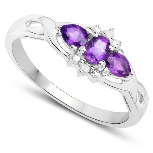 0.47 Carat Genuine Amethyst and White Topaz .925 Sterling Silver Ring