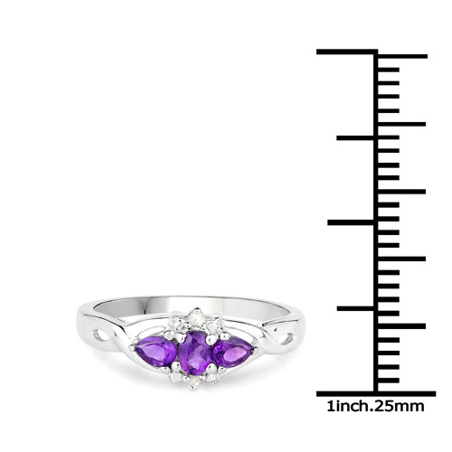 0.47 Carat Genuine Amethyst and White Topaz .925 Sterling Silver Ring