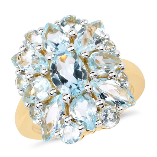 Rings-14K Yellow Gold Plated 7.28 Carat Genuine Blue Topaz .925 Sterling Silver Ring