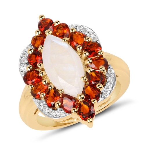 Rings-14K Yellow Gold Plated 4.54 Carat Genuine Rainbow, Citrine and White Topaz .925 Sterling Silver Ring