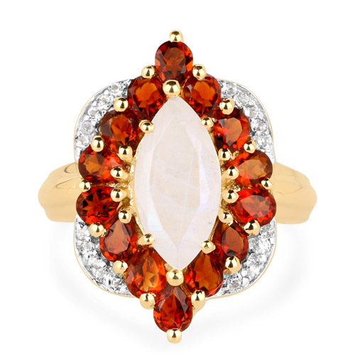 14K Yellow Gold Plated 4.54 Carat Genuine Rainbow, Citrine and White Topaz .925 Sterling Silver Ring