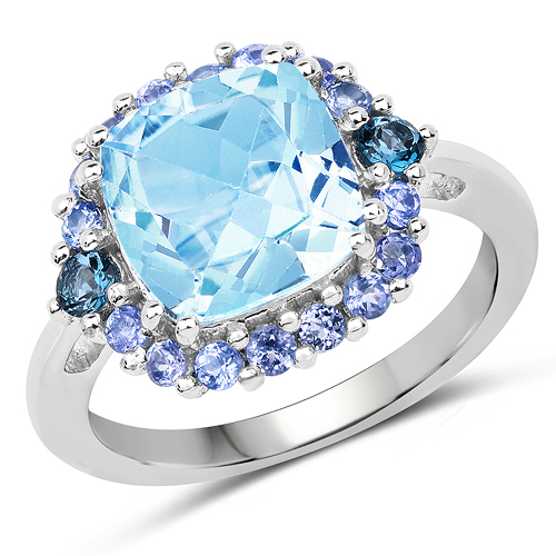 Rings-5.91 Carat Genuine Blue Topaz & Tanzanite .925 Sterling Silver Ring