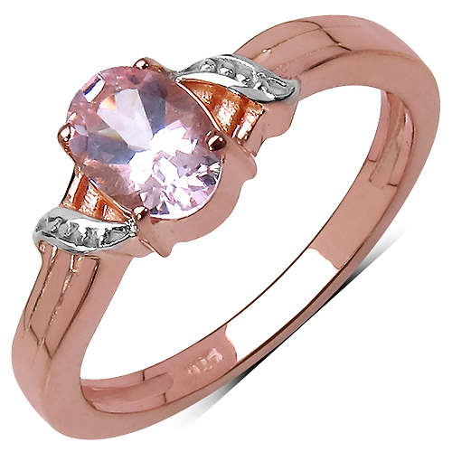 Rings-14K Rose Gold Plated 0.85 Carat Genuine Morganite .925 Sterling Silver Ring