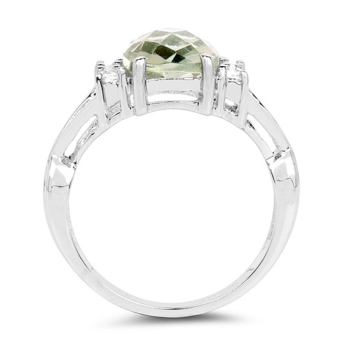 2.68 Carat Genuine Green Amethyst and White Topaz .925 Sterling Silver Ring