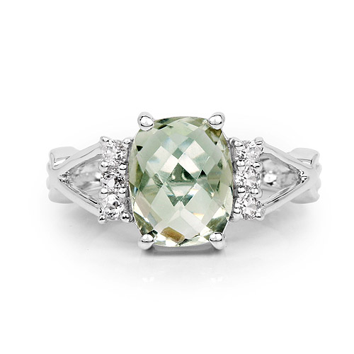 2.68 Carat Genuine Green Amethyst and White Topaz .925 Sterling Silver Ring