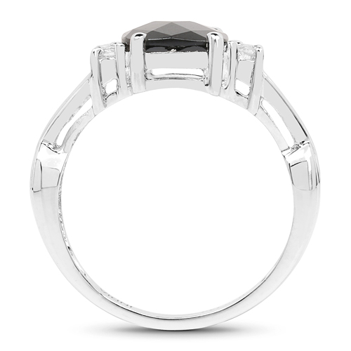 2.59 Carat Genuine Black Onyx & White Topaz .925 Sterling Silver Ring