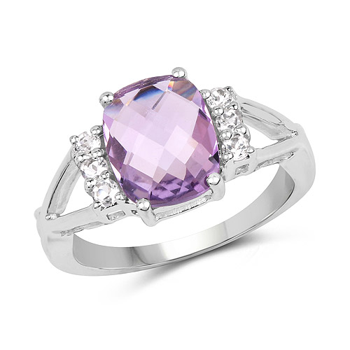 Rings-2.72 Carat Genuine Pink Amethyst and White Topaz .925 Sterling Silver Ring